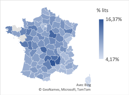 Répartitions des lits en EHPAD Répartitions des lits en EHPAD par départements en 2020 en France